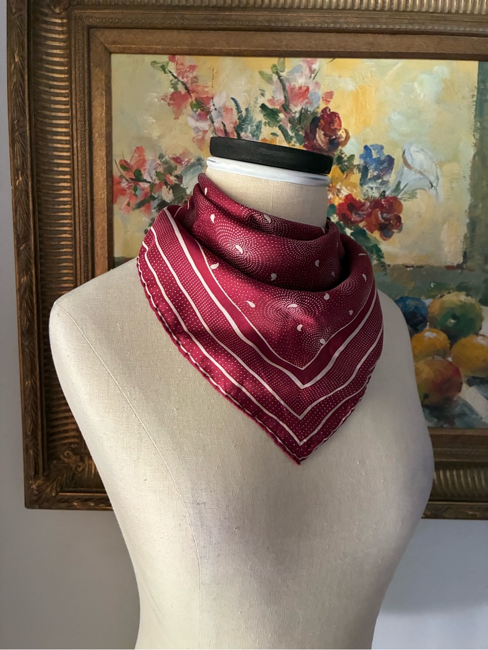 Vintage Burgundy Paisley Satin Scarf Western Rustic